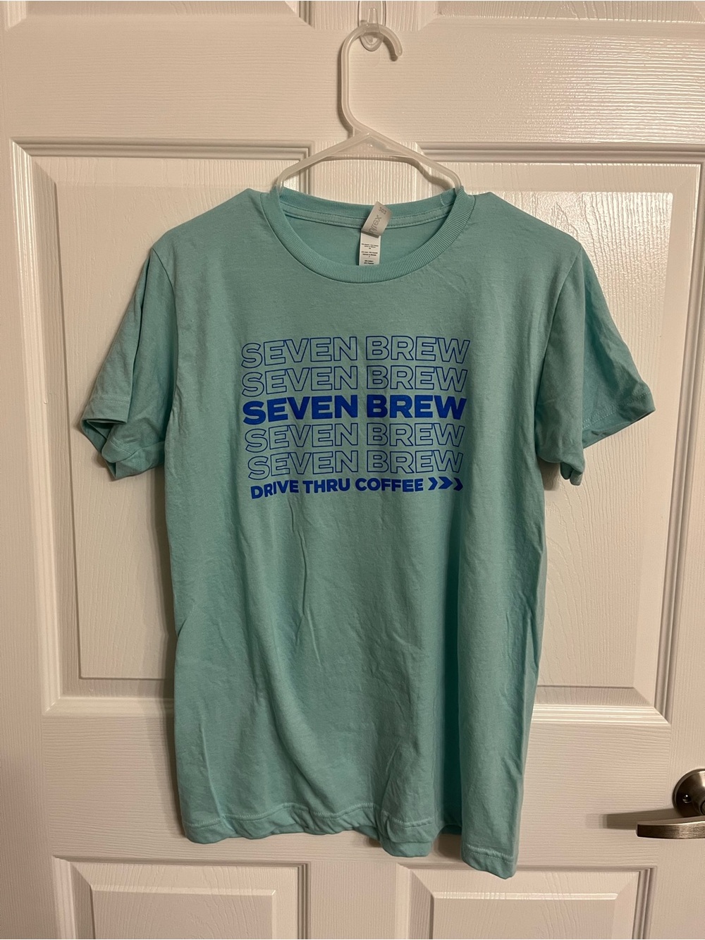 7BREW Light Teal Graphic Tee with Blue 'Seven Brew'